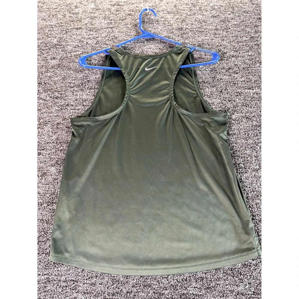 Nike Running Dri-Fit Tank Top Womens Medium Olive Green Swoosh Logo Racerback